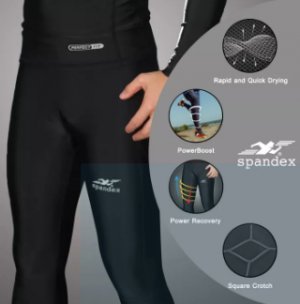 Spandex NS002HF กางเกงรัดกล้ามเนื้อขาสี่ส่วนเป้าสี่เหลี่ยม สีดำ/ตะเข็บดำ