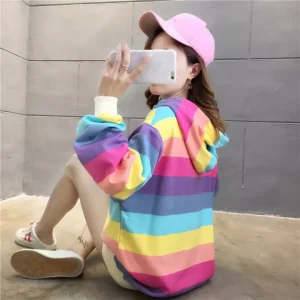 LIFE เสื้อกันหนาวลายสายรุ้งผู้หญิงอินแบรนด์เสื้อผ้าฤดูใบไม้ร่วงและฤดูหนาวของผู้หญิงและเสื้อผ้าเสื้อกันหนาวมีฮู้ดขนาดใหญ่หลวมสาวอ้วนผู้ชายและผู้หญิงสไตล์เดียวกัน