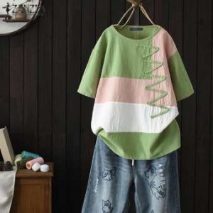 Z anzea ผู้หญิงแขนสั้นฤดูร้อนเสื้อยืดท็อปส์โอคอลาย S plice เสื้อเสื้อ