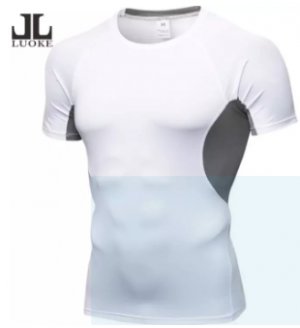 Luoke Professional Menการบีบอัดเสื้อแขนสั้นออกกำลังกายPureสีPROกีฬาแห้งเร็วเสื้อออกกำลังกายเพาะกายตาไก่เสื้อยืดผ้าแขนยาว (สีขาว + สีเทา)