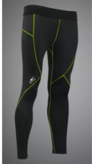 Spandex กางเกงรัดกล้ามเนื้อขายาวตัดต่อ LS001 สีดำ/ตะเข็บเขียว