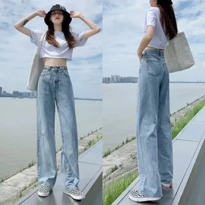 fomu❣️ ยีนส์ทรงกระบอกลิซ่า???? ด้านข้างปรับกระดุมได้ ทรงสวย สุดฮิตวัยรุ่นมากๆ มีสองสี / Girls jeans / 2099/