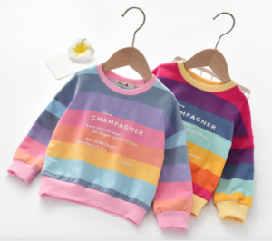 TLG-1401 เสื้อแขนยาวเด็ก สีสีเรนโบว์ (คอชมพู)