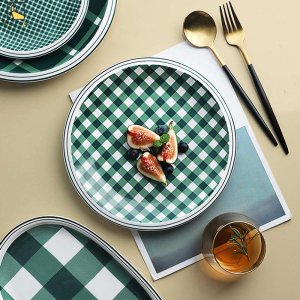 Banfang Nordic จานเซรามิกสีเขียว,เครื่องใช้ในครัวเรือนลายบนโต๊ะอาหาร,จานอาหารค่ำตะวันตก,แผ่นกะหล่ำปลีส่วนบุคคล,จานปลาขนาดใหญ่