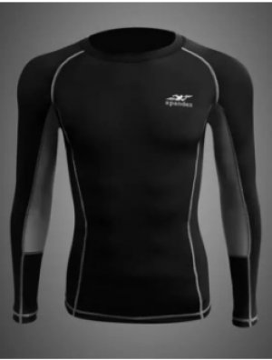 Spandex เสื้อรัดกล้ามเนื้อแขนยาวตัดต่อ รุ่น S003 (สีดำ/ตะเข็บเทา)