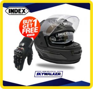 INDEX หมวกกันน็อคเต็มใบ INDEX 811 ISHIELD มีแว่นตา 2 ชั้น !!ฟรี!! ถุงมือเต็มนิ้ว PROBIKER สีดำ (ลิขสิทธิ์แท้) #โปรโมชั่น