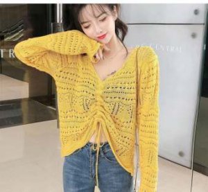 เสื้อไหมพรมแขนยาวถัก เสื้อไหมพรม เสื้อแฟชั่น แบบรูดอกด้านหน้า เสื้อใส่หน้าร้อน ฟรีไซส์ อกยืด 30-38