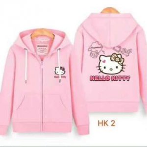 เสื้อแขนยาว เสื้อกันหนาว เสื้อแจ๊คเก็ตคิตตี้ ผ้ายืดได้ ไม่หนามาก รอบอก สีชมพู