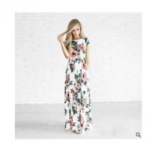 ชุด เดรส ยาว สไตร์ ฝรั่ง 2019 ใส่สบาย ลาย ดอกไม้/ สีขาว 2019 American Style, Loose fit Dress, Long with White Flower Design